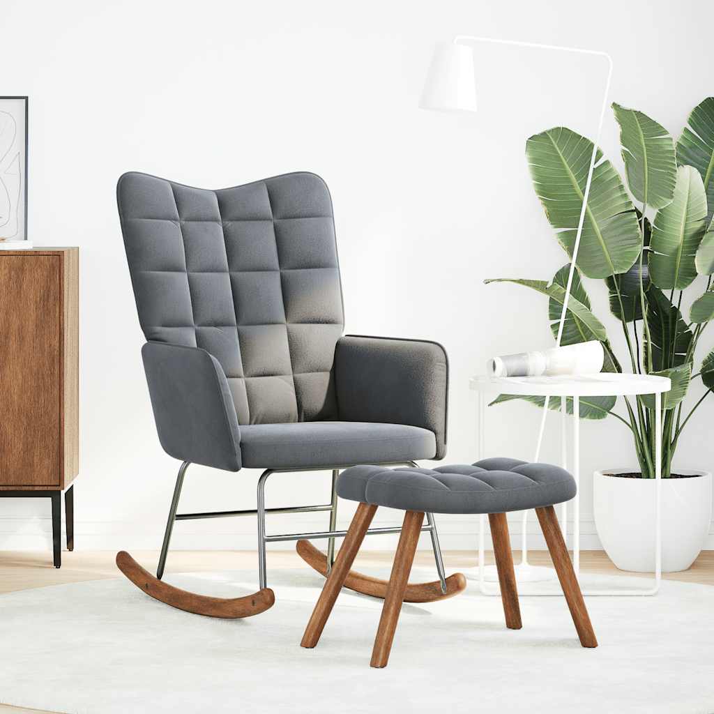 Rocking Chair with Stool Dark Grey Velvet