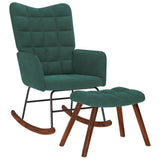 Rocking Chair with Stool Dark Green Velvet