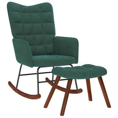 Rocking Chair with Stool Dark Green Velvet