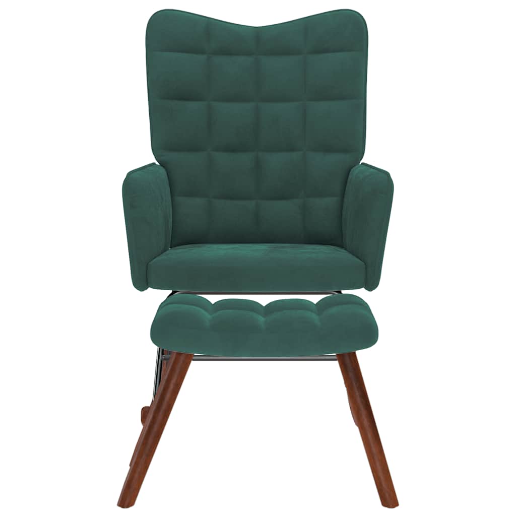 Rocking Chair with Stool Dark Green Velvet