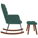 Rocking Chair with Stool Dark Green Velvet - Rear View