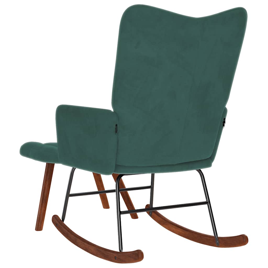 Rocking Chair with Stool Dark Green Velvet