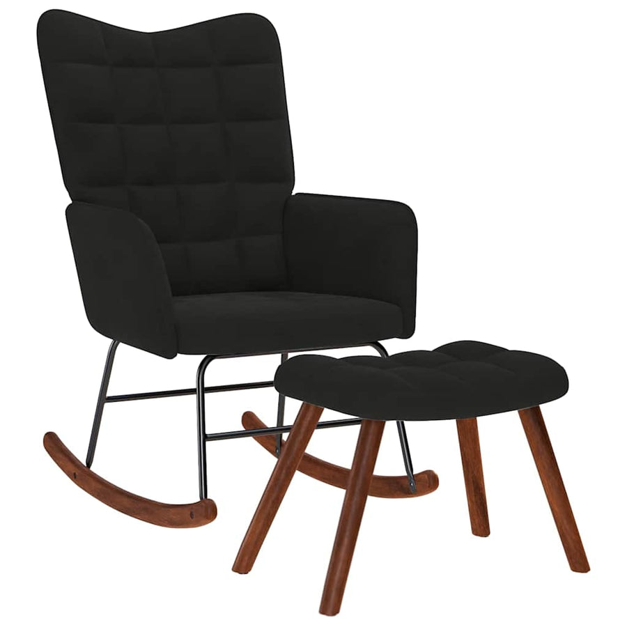 Rocking Chair with Stool Black Velvet