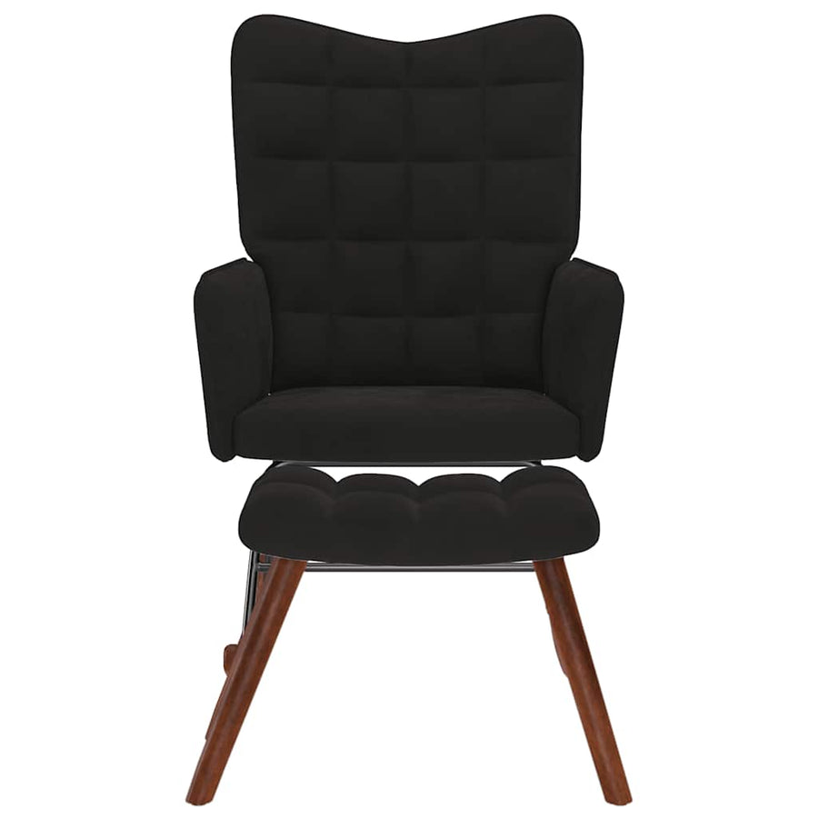 Rocking Chair with Stool Black Velvet