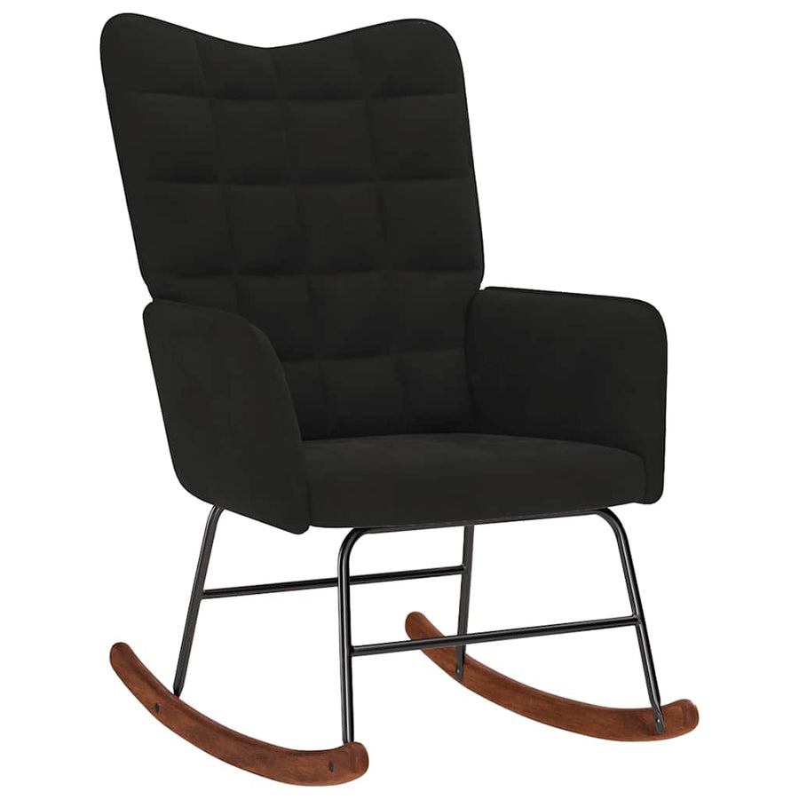 Rocking Chair with Stool Black Velvet