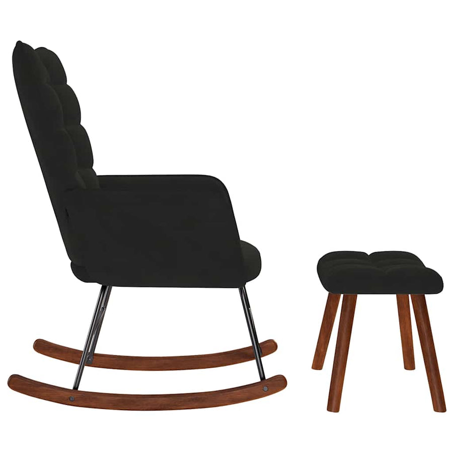 Rocking Chair with Stool Black Velvet