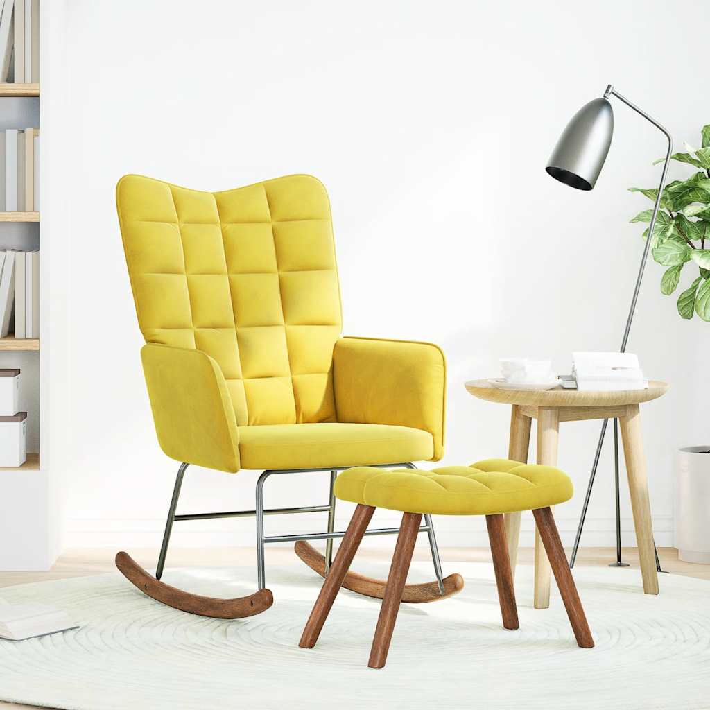 Rocking Chair with Stool Yellow Velvet