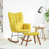 Rocking Chair with Stool Yellow Velvet - Front View