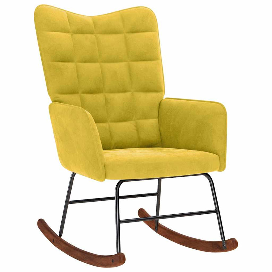 Rocking Chair with Stool Yellow Velvet