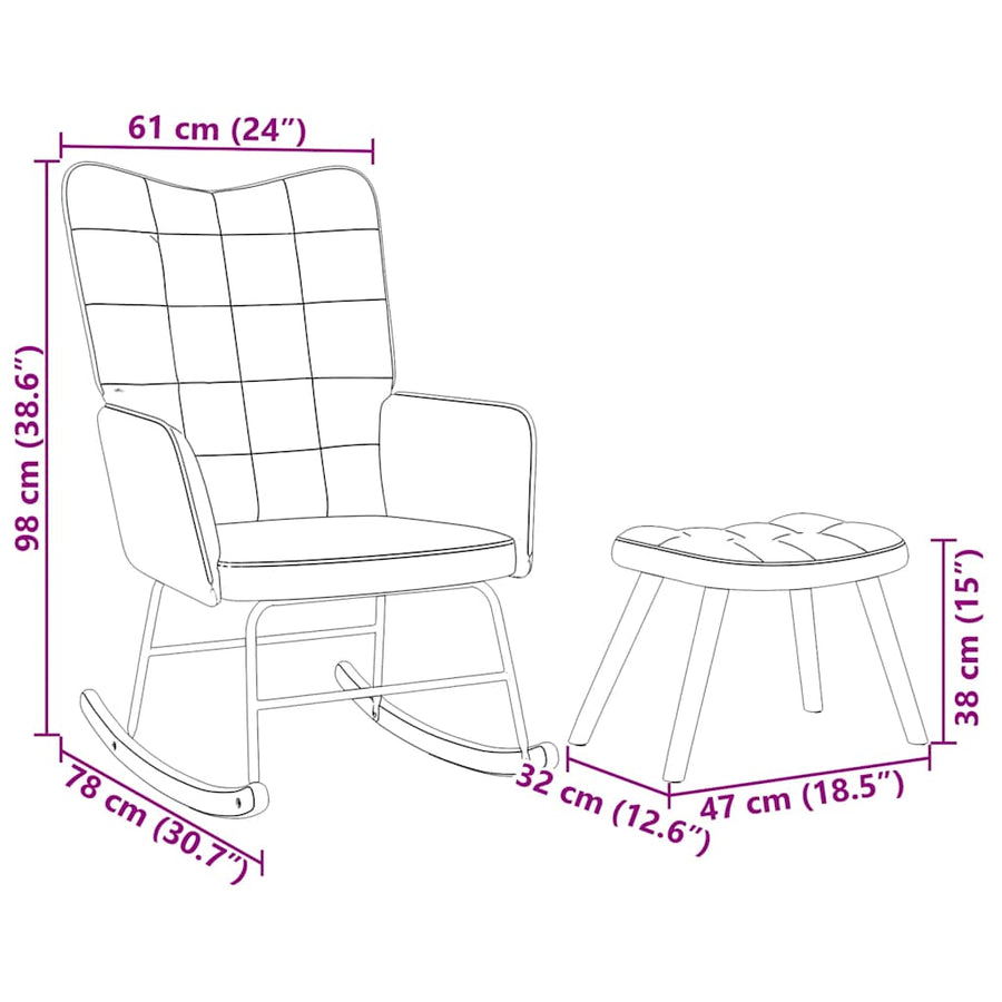 Rocking Chair with Stool Cream Velvet