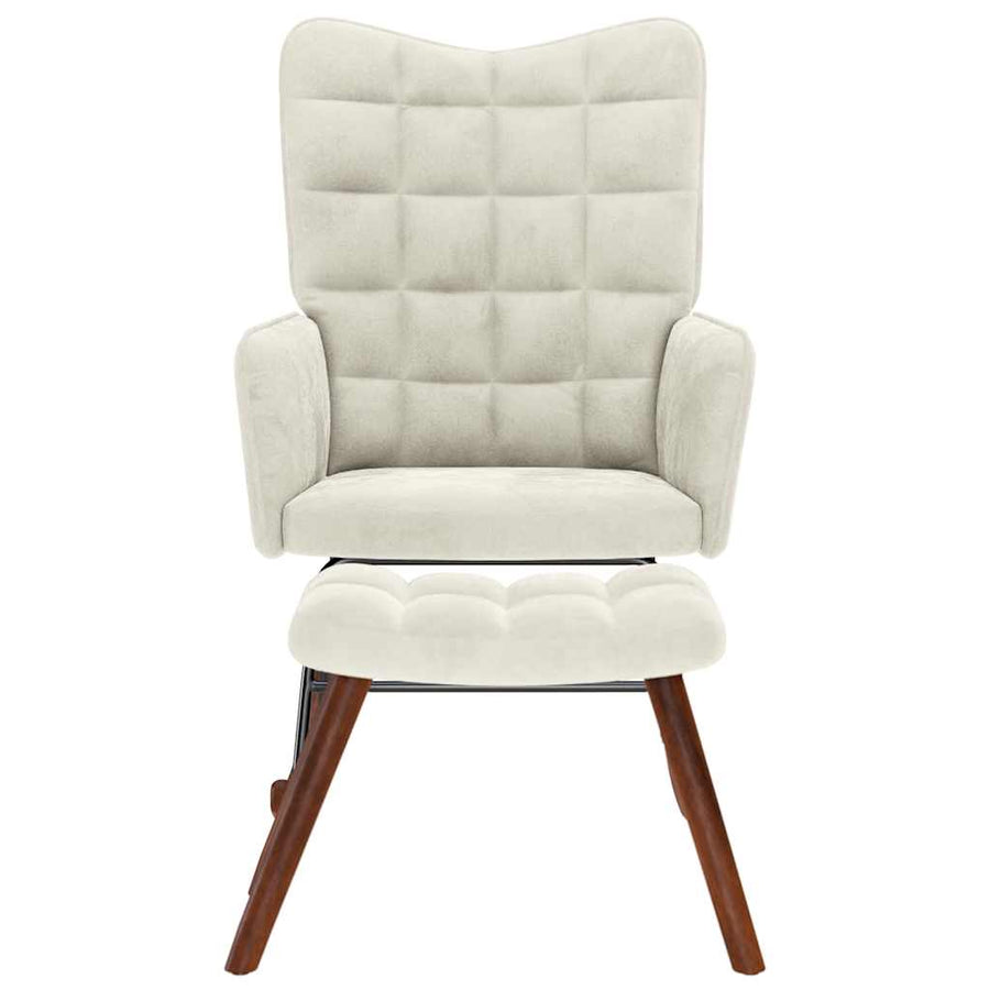 Rocking Chair with Stool Cream Velvet