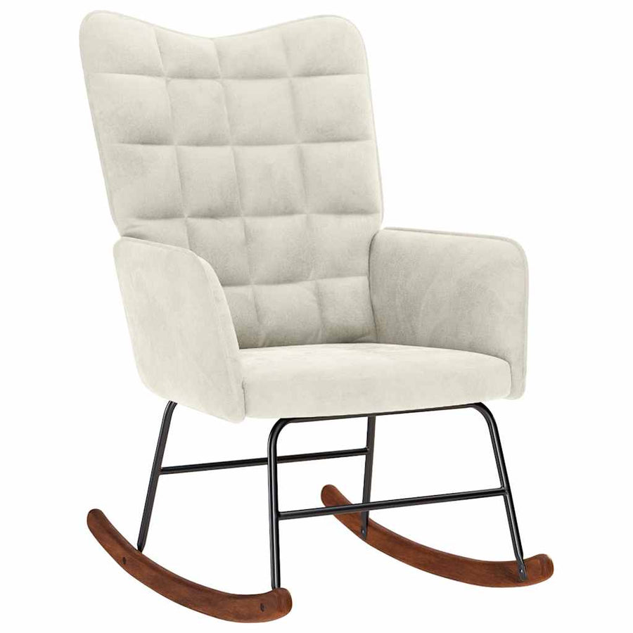 Rocking Chair with Stool Cream Velvet