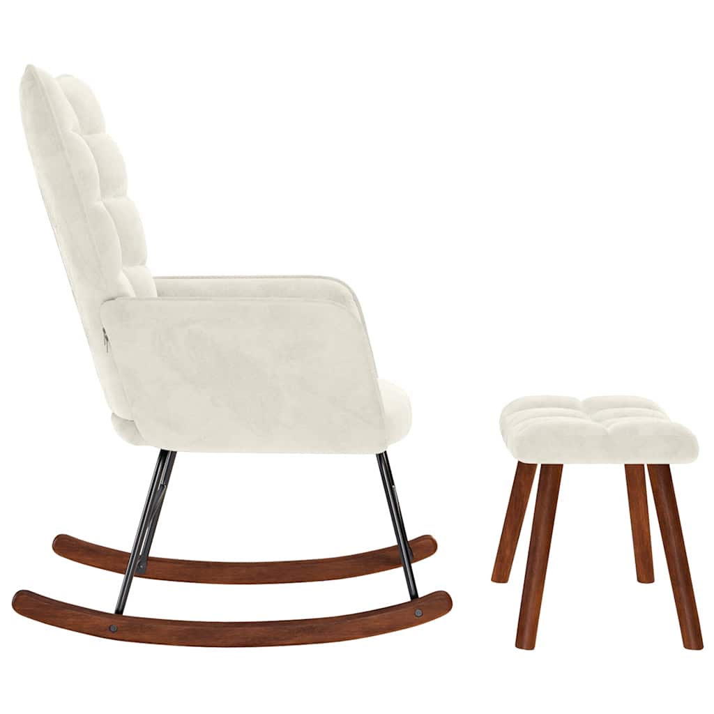 Rocking Chair with Stool Cream Velvet