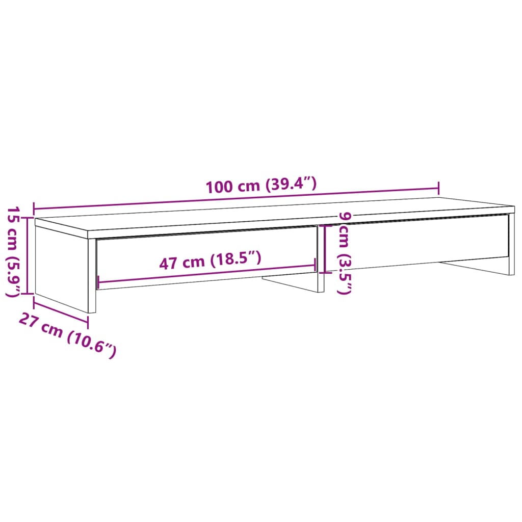Monitor Stand with Drawers Sonoma Oak 100x27x15 cm Engineered Wood