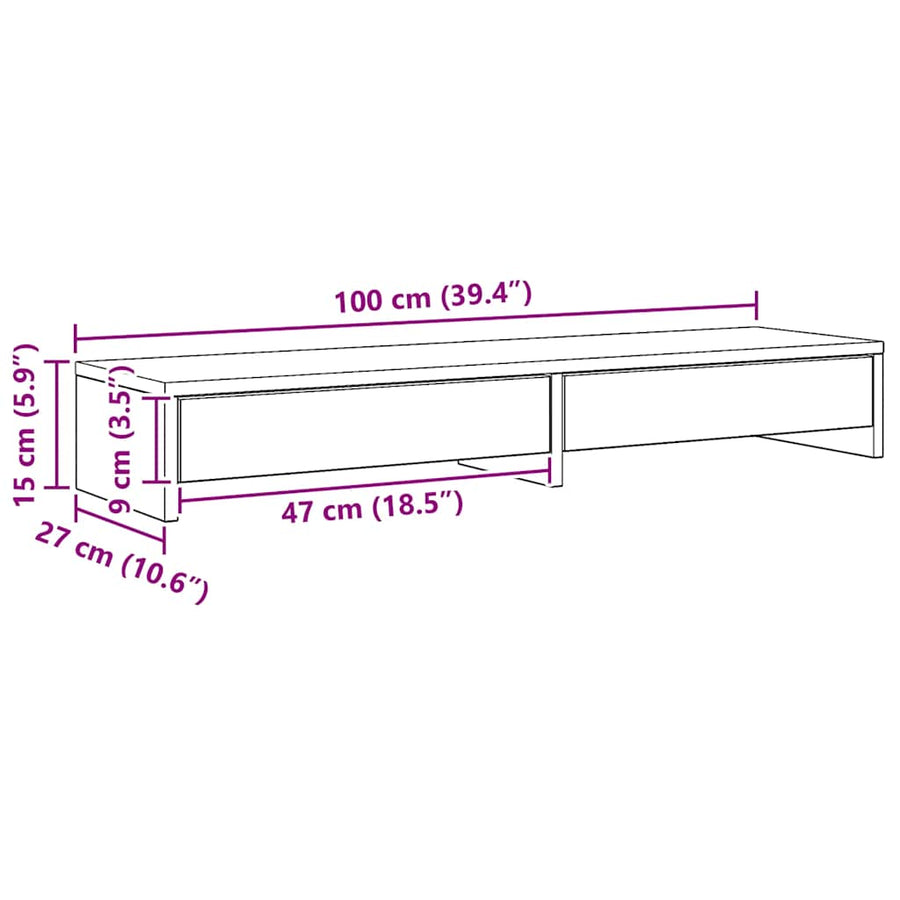 Monitor Stand with Drawers Artisian Oak 100x27x15 cm