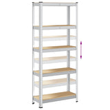 5-Layer Storage Shelf Silver Steel&Engineered Wood - Low Angle