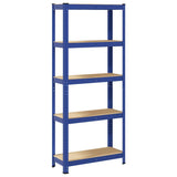 5-Layer Storage Shelf Blue Steel&Engineered Wood - Front View