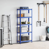 5-Layer Storage Shelf Blue Steel&Engineered Wood - Side View