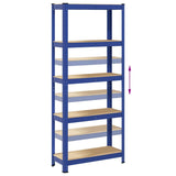 5-Layer Storage Shelf Blue Steel&Engineered Wood - Low Angle