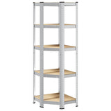 5-Layer Corner Shelf Silver Steel&Engineered Wood - Front View