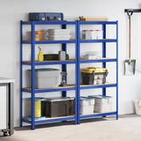 5-Layer Storage Shelves 2 pcs Blue Steel&Engineered Wood - Side View