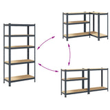 5-Layer Storage Shelves 2 pcs Anthracite Steel&Engineered Wood - Close-Up Angle