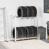 2-Layer Tyre Shelf Silver 110x40x109 cm Steel - Side View