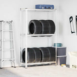 2-Layer Tyre Shelf Silver 110x40x180 cm Steel&Engineered Wood - Side View
