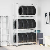 3-Layer Tyre Shelf Silver 110x40x200 cm Steel - Side View