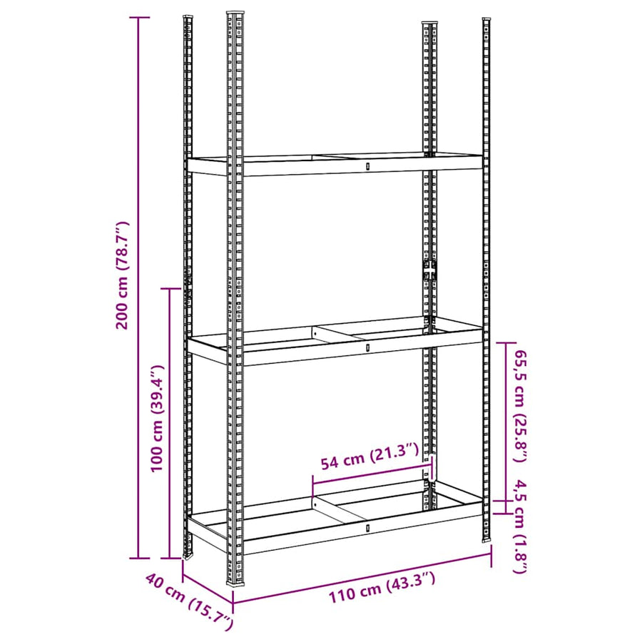 3-Layer Tyre Shelf Silver 110x40x200 cm Steel