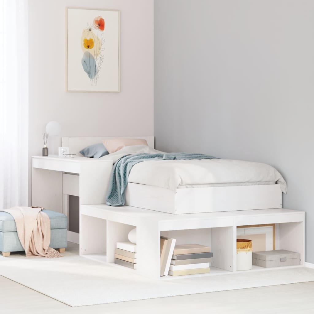 Bedside Cabinet with Desk White 232x122x75 cm Solid Wood Pine