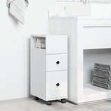 Narrow Bathroom Cabinet with Wheels White Engineered Wood - Side View