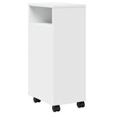 Narrow Bathroom Cabinet with Wheels White Engineered Wood - Rear View