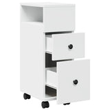 Narrow Bathroom Cabinet with Wheels White Engineered Wood - Close-Up Angle
