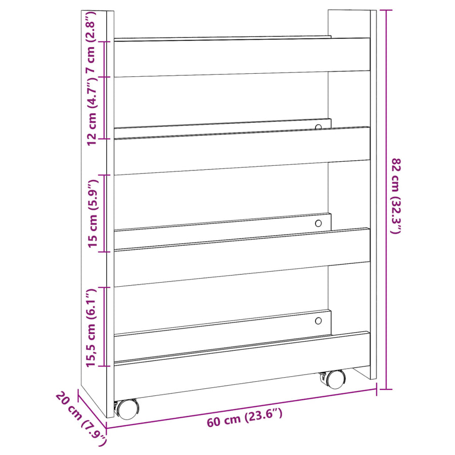 Narrow Storage Trolley 4 Tier White Engineered Wood