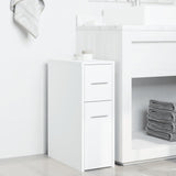 Narrow Bathroom Cupboard with Wheels White Engineered Wood - Side View