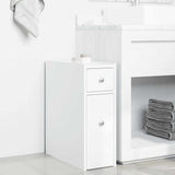 Narrow Bathroom Cupboard with Wheels White Engineered Wood - Side View