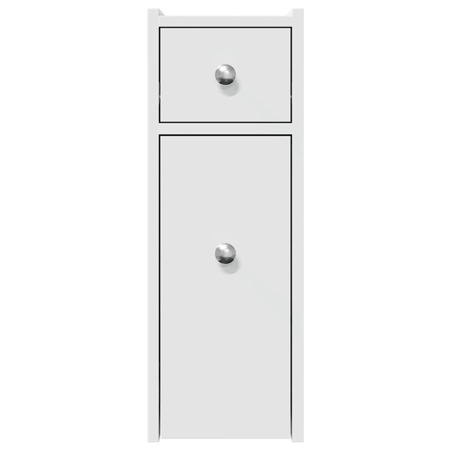 Narrow Bathroom Cupboard with Wheels White Engineered Wood