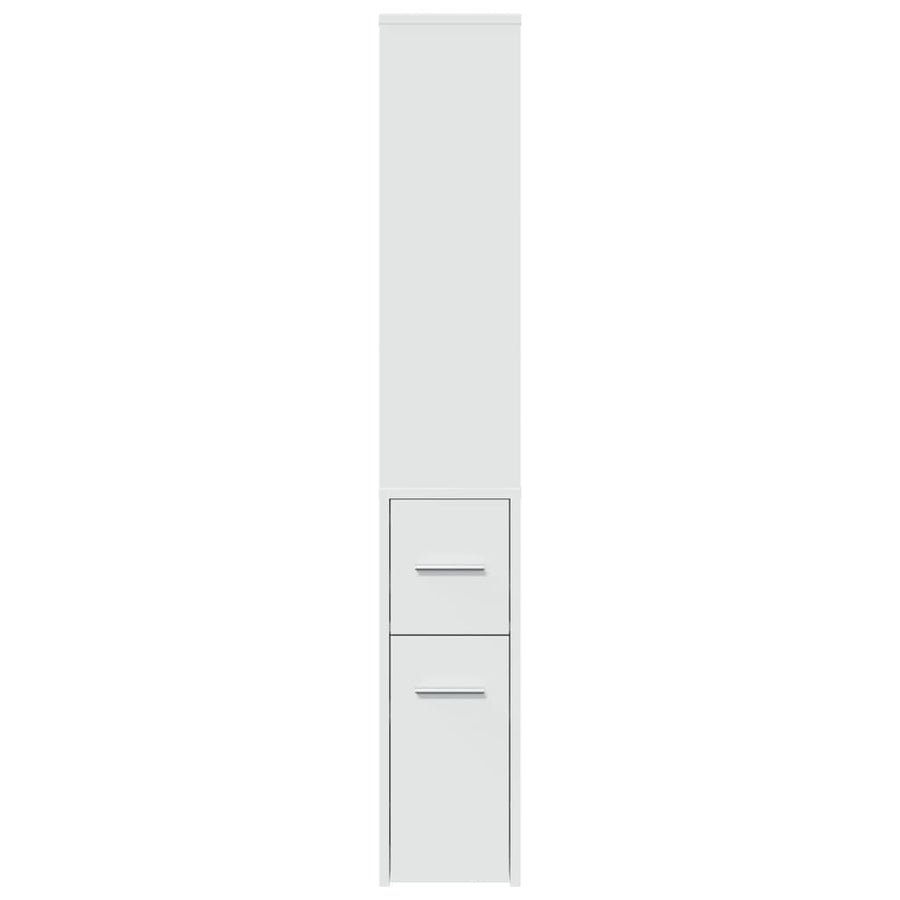 Narrow Bathroom Cupboard with Wheels White Engineered Wood