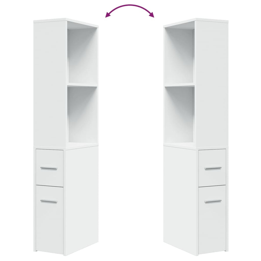 Narrow Bathroom Cupboard with Wheels White Engineered Wood