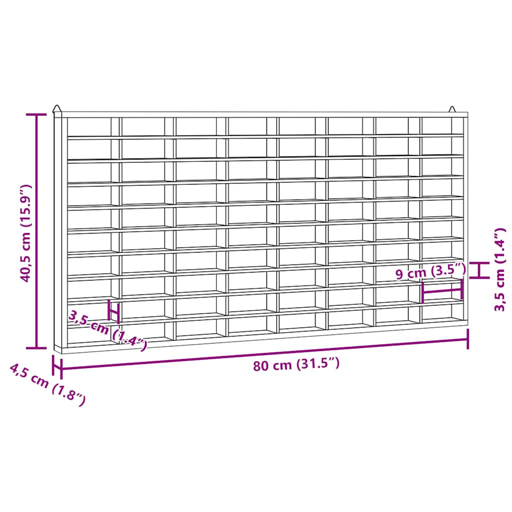 Wooden Collector's Display Case with 80 Compartments 80x4.5x40.5cm