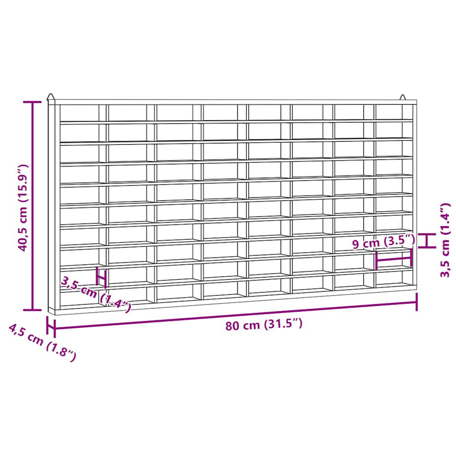Wooden Collector's Display Case 80 Compartments 80x4.5x40.5 cm