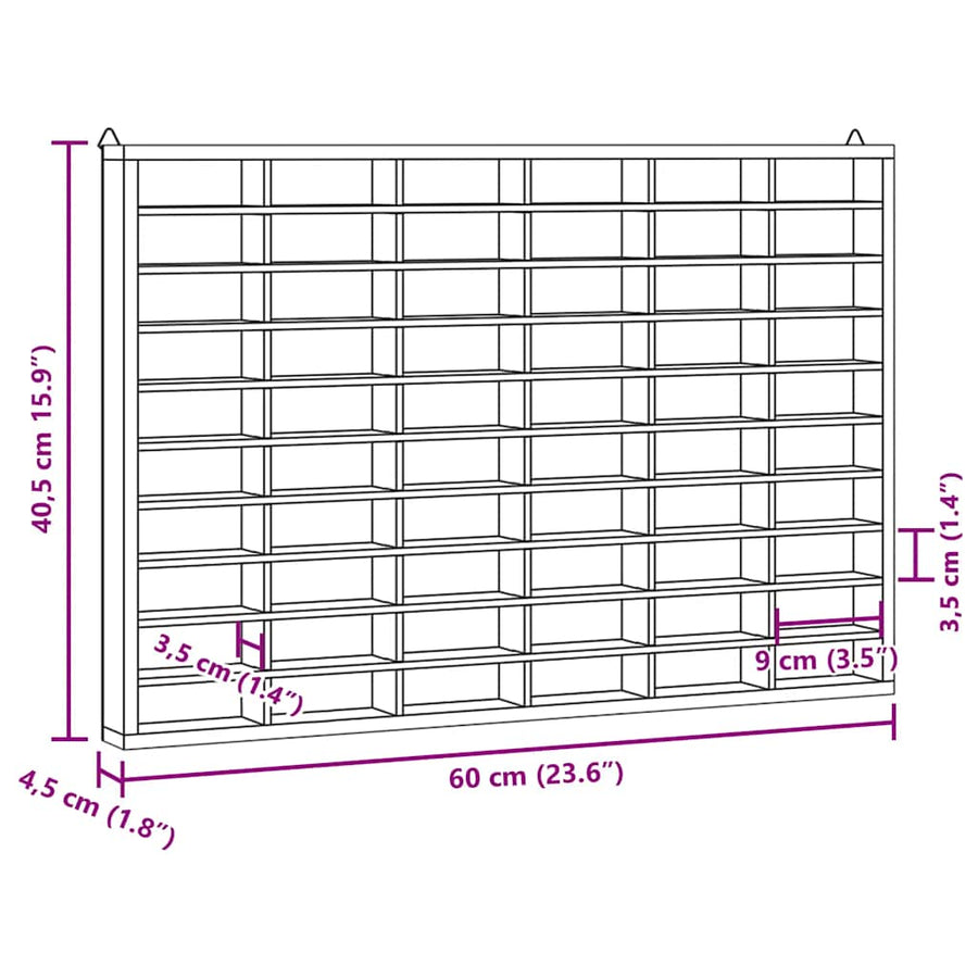 Wooden Collector's Display Case 60 Compartments 60x4.5x40.5 cm