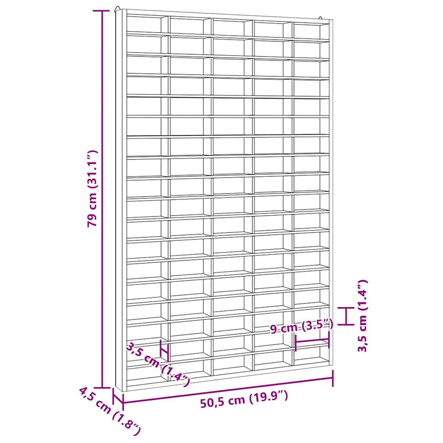 Wooden Collector's Display Case 90 Compartments 50.5x4.5x79 cm