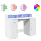 Desk with LED Lights White 120x55x91 cm Engineered Wood - Front View