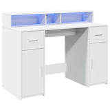 Desk with LED Lights White 120x55x91 cm Engineered Wood - 45-Degree Angle