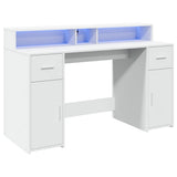 Desk with LED Lights White 140x55x91 cm Engineered Wood - 45-Degree Angle