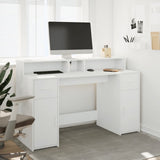 Desk with LED Lights White 140x55x91 cm Engineered Wood - Side View