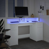 Desk with LED Lights White 140x55x91 cm Engineered Wood - Top-Down View