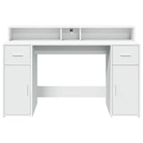 Desk with LED Lights White 140x55x91 cm Engineered Wood - Rear View